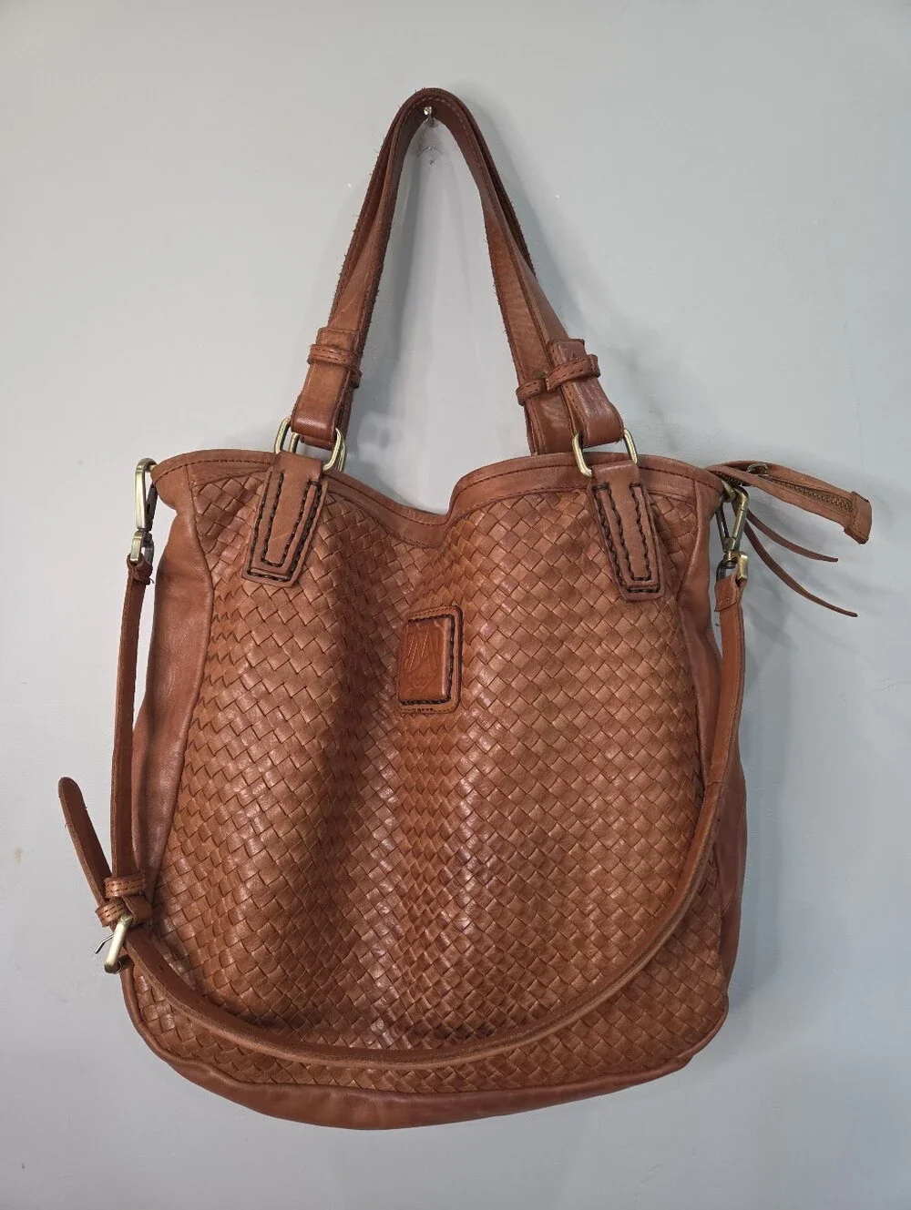 Imalatesta Brown Genuine Leather Woven Tote Purse Handbag Italy Boho - Picture 1 of 9